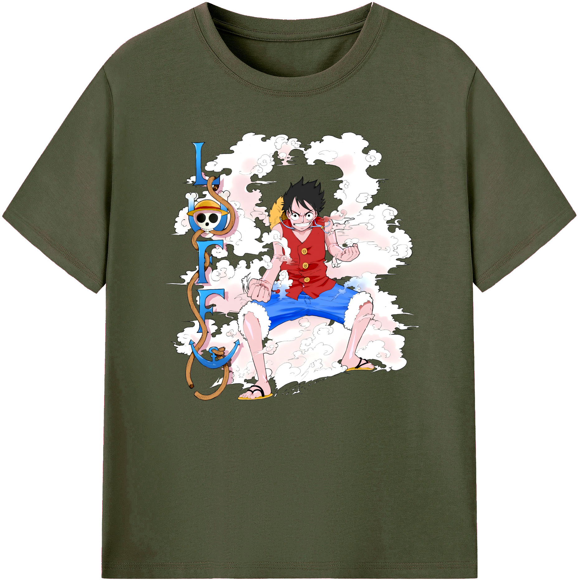 ワンピース モンキー・D・ルフィ ONE PIECE Monkey D. Luffy 綿100％ メンズ半袖Tシャツ｜肌触りやわらか＆通気性